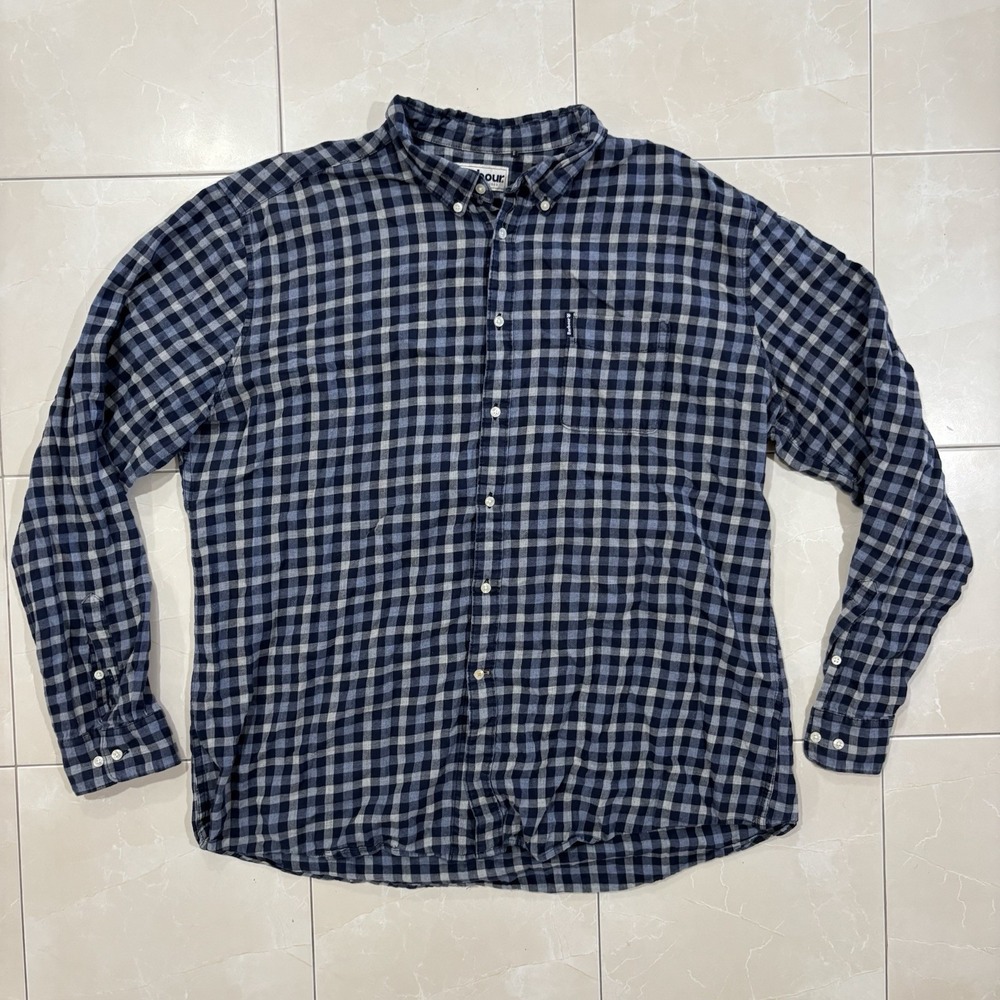Barbour Shoreham Shirt Men 2XL Blue Plaid Flannel Long Sleeve Tailored Fit Work